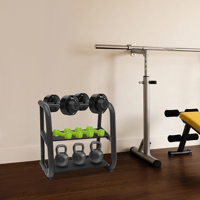 3-Tier Dumbbell Rack, 220.46LB Capacity Heavy-Duty Weight Plate Holder for Home Gym, Adjustable Barbell Rack with Sturdy Groove and Smooth Edge for Dumbbells, Kettlebells & Weight Plates (Rack Only)