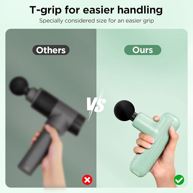 Mini Massage Gun, Powerful Handheld Muscle Massager for Muscle Relaxation, Deep Tissue Percussion Small Massage Gun Travel Massager with 4 Massage Heads Silent Brushless Motor, Green