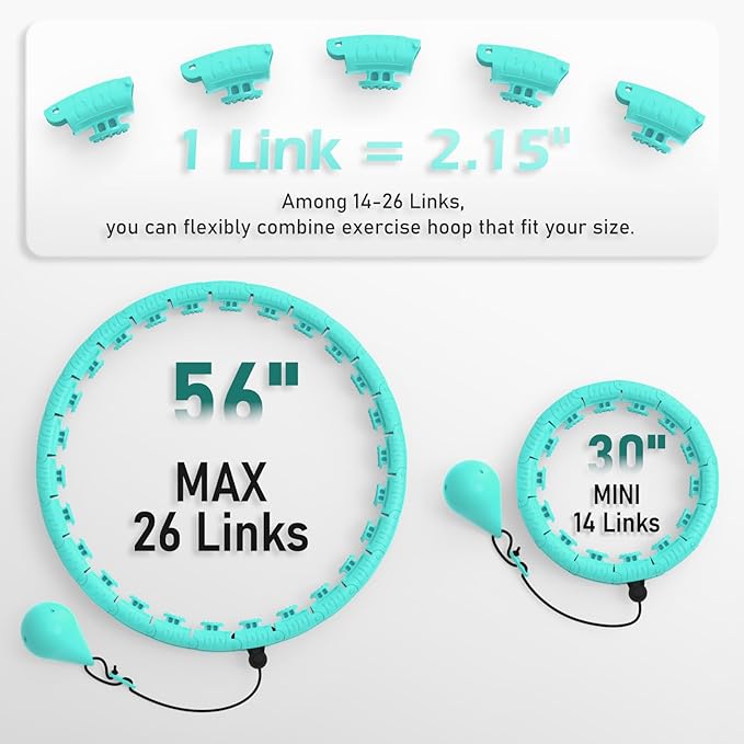 Weighted Hula Circle with 26/32 Links(56-66 Inch) for Adults Weight Loss, Infinity Fitness Hoop Plus Size, for Women Smart Exercise Equipment