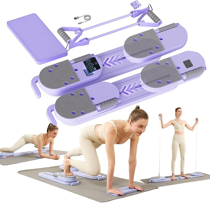 Pilates Reformer- Foldable Pilates Board, Pilates Machine with Resistance Band, Full Body Workout Set for Women at Home, Core Strengthener, Ab &Push-Up, Glute & Leg Toning, LED Timer & Calorie Display