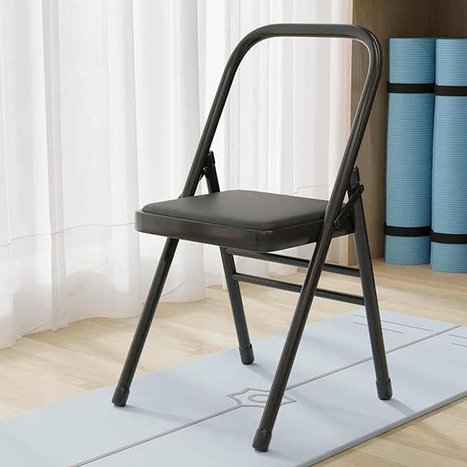 Foldable Yoga Auxiliary Chair for Adults Backless Yoga Chair Portable Curved Chaise LoungeChair forYoga YogaAuxiliaryChair with Anti Slip Foot Pads for Stretching Balance Training(Black)