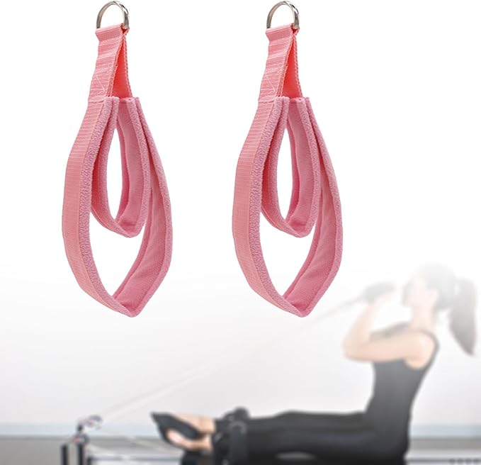 2X Pilates Straps for Reformer Comfortable Grip Pilates Double Loop Straps D Rings Straps for Home Gym Workout Improve Flexibility, Pink