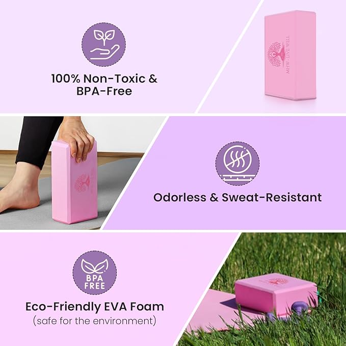 MHW - LIVE WELL EVA Foam Yoga Block, High Density Foam Exercise Block - Lightweight Pilates Block - 9.06 x 5.91 x 2.95 Inches, Single Piece, EVA Material - Pink (Pink, Pack of 1)