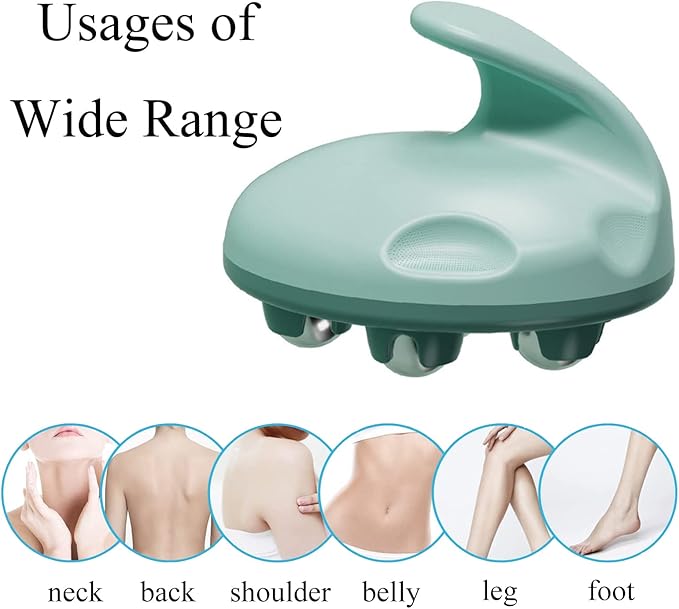 WMM 2 Pcs Hand Held Massager, Full Body Massage Tool with Roller Ball Massager Manual 360-degree-roller for Muscle Back Neck Joint Foot Shoulder Leg Pain Relief with Portable Design (Green&Green)