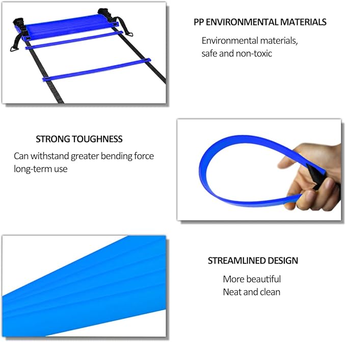 OFYDNR Speed Agility Ladder Training Set, 12 Rung 20Ft Agility Ladder, 12 Disc Cones, 4 Steel Stakes, Resistance Parachute with Carry Bag