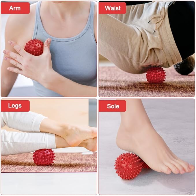 URAQT Spiky Massage Ball Set, 2 Pack Physical Therapy Massage Balls, Hard Lacrosse Ball & Spiky Massage Ball for Myofascial Release and Trigger Point Deep Tissue Massage (Red)