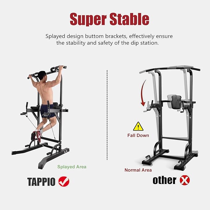 Power Tower Pull Up Bar for Home Gym, Multi Functional Pull Up Bar Stand Dip Bar Station, Adjustable Height Workout Dip Station Strength Training Fitness Equipment