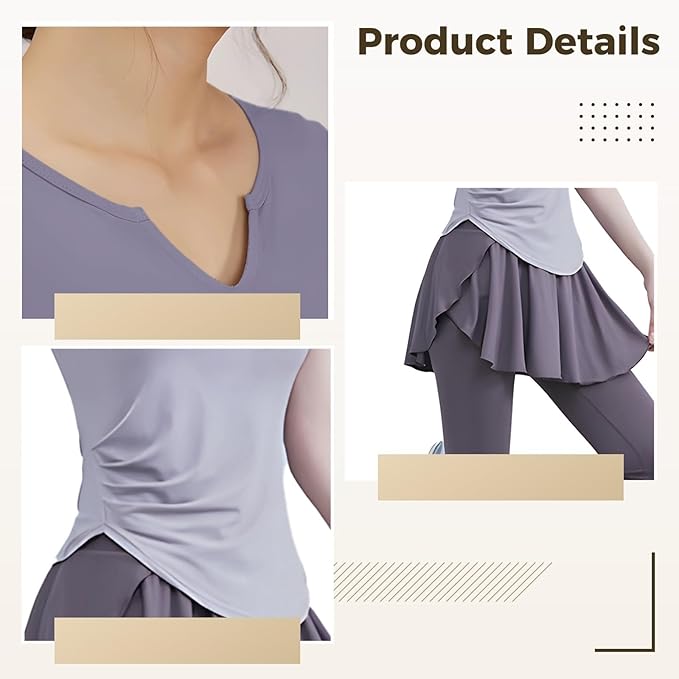 4-Piece Women’S Pilates Clothing Set, Yoga Wear With Tee, Bra, Slim And Wide Pants, Stretch Polyester Spandex, Xxl For 135–150