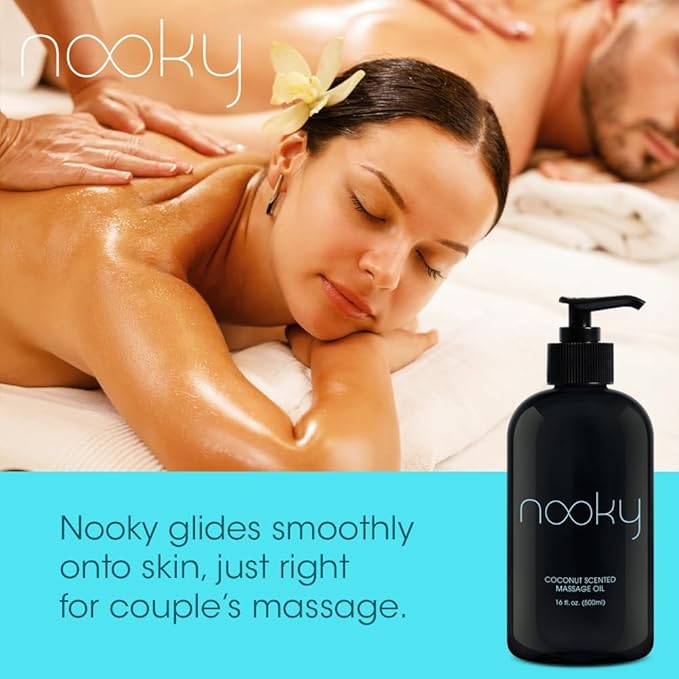 Nooky Massage Oil with Fractionated Coconut Oil for Massaging 16 Ounce (Coconut)