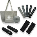 Pilates Pro Power Pack - Workout Essentials - 2.2lb Hand Weights, 2.2lb Ankle Weights/Wrist Weights, Resistance bands, Pilates Ball, Canvas Tote Bag - For Beginners or Advanced - Home or Gym/Studio Use.