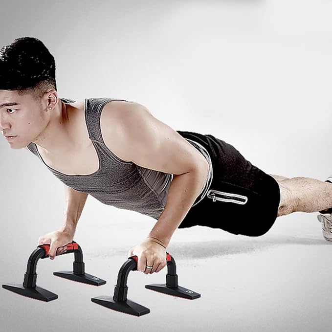 BESPORTBLE H-shaped Push-up Stands Bars, Red Black Pair, Rubber Non-slip Push up Frame for Arm Strength Training, Chest and Abdomen Muscle Workout Fitness Equipment for Men