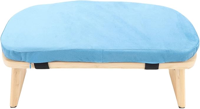 Wooden Meditation Bench, Ergonomic Detachable Meditation Kneeling Stool, Soft Cushion and Carry Bag Stool with Wood Cotton, Ideal for Yoga & Home Practice (Blue)