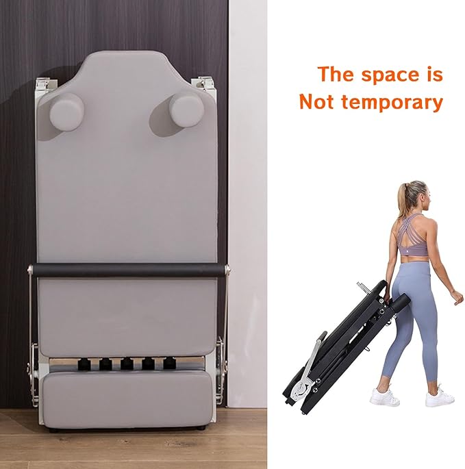 Pilates Reformer Machine, Foldable Pilates Reformer Machine for Home and Gym, Load-Bearing 120kg, Five Rubber pulls Contains Square Boxes