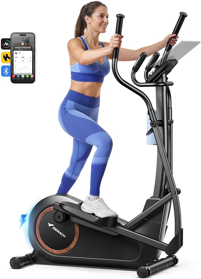 Merach Elliptical Machine, Elliptical Exercise Machine for Home with Hyper-Quiet Magnetic Drive System, Elliptical Training Machines with16.5-19IN Stride, Automatic Resistance, 400lbs Capacity