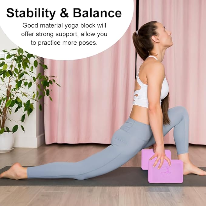 2 Yoga Block and 2 Yoga Strap Set,Non-slip EVA Foam Blocks, High Density Yoga Bricks with 6ft Strap, Supportive Latex-Free Yoga Block Accessories for Pilates