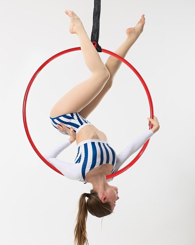 DASKING Premium Red Aerial Hoop Kit 85cm (33.5")/90cm (35.4") Single-Point Ring, Professional Aerial Ring Set, 2-Ton Safety System & Glossy Finish
