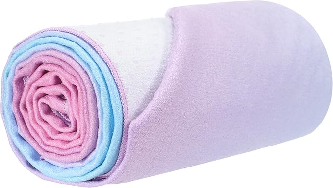 Peryiter Hot Yoga Towel, Yoga Mat Towel with Grip Dot Microfiber Non Slip Sweat Absorbent Mat for Pilates and Fitness, 72" x 24" Soft Blankets Cover for Workout, Gym (Purple and Blue)