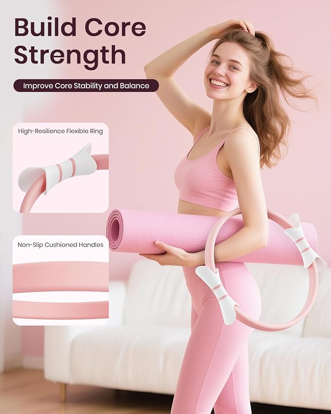 Pilates Ring Set for Women, Home Workout Pilates Equipment with Resistance Bands, 14'' Magic Circle, Mini Ball, Pilates Starter Kit for Strength, Toning and Flexibility