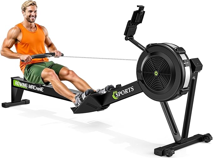 Rowing Machines for Home: 10 Level Air Resistance Professional Rowing Machine with Bluetooth Backlit Display, Tablet Holder, APP Compatible, Easy Storage