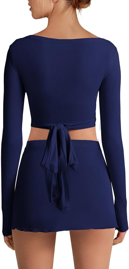 Nirovien Womens 2 Piece Workout Sets Sexy Pilates Outfits Athletic Gym Yoga Sets Ballet Wrap Top and Skirt