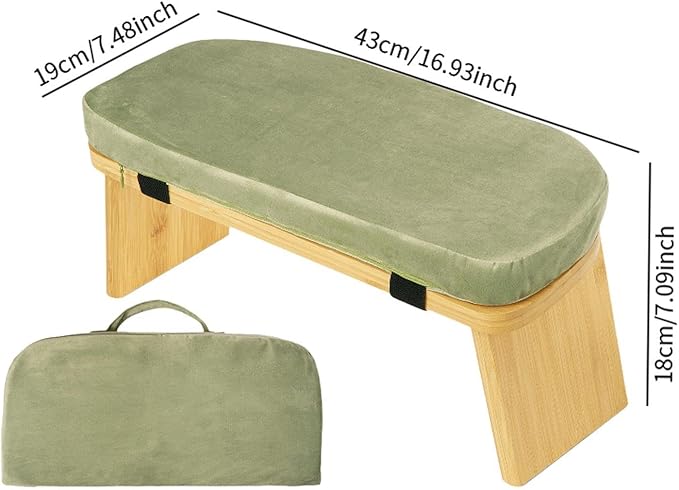 Meditation Bench with Cushion Ergonomic Anti Slip Modern Chair Kneeling Stool Comfort for Home Office Living Room, Green