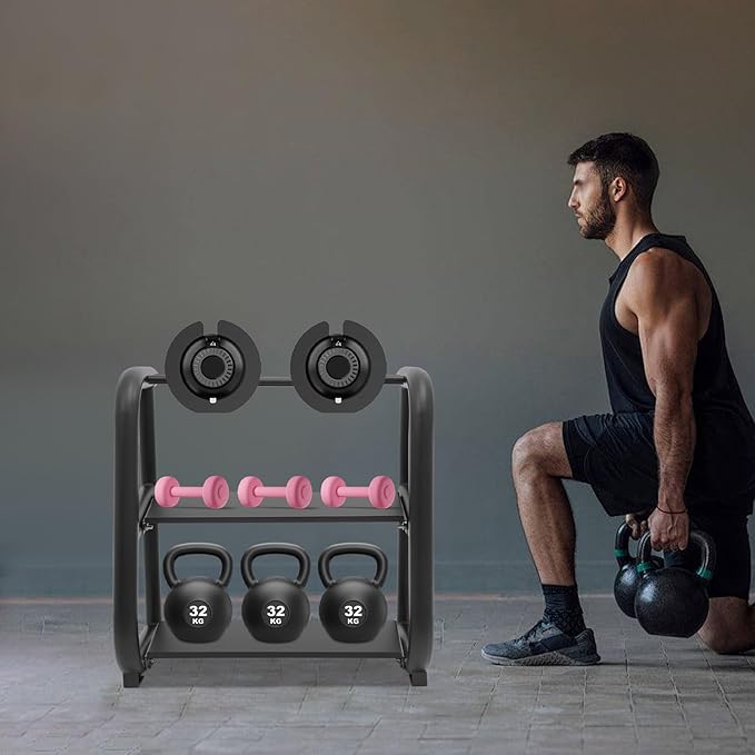 3-Tier Dumbbell Rack, 220.46LB Capacity Heavy-Duty Weight Plate Holder for Home Gym, Adjustable Barbell Rack with Sturdy Groove and Smooth Edge for Dumbbells, Kettlebells & Weight Plates (Rack Only)
