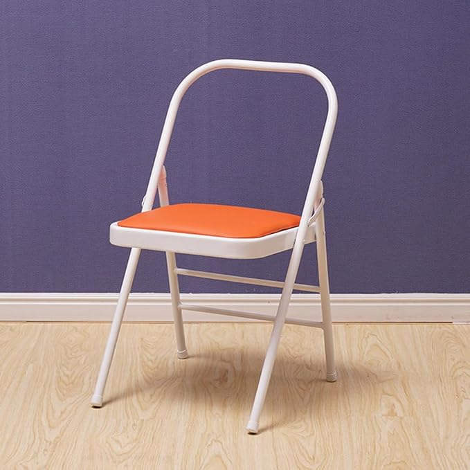 Yoga Auxiliary Chair Yoga Practice Balance Chair for Iyengar Foldable Pilates Yoga Chair with Anti-Slip Foot,PU Cushion,Double Beam Design,Orange