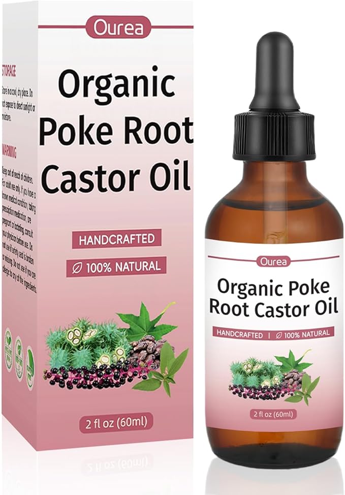 Organic Poke Root & Castor Oil – Natural Herbal Massage Oil for Lymphatic Massage, Skin Care & Relaxation – Deep Tissue Body Oil with Dropper – 2 fl oz