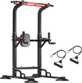 DlandHome Pull Up Bar Power Tower Dip Station, Height Adjustable Heavy Duty Workout Dip Stand, Multi-Functional Strength Training Machine for Men Women Home Gym