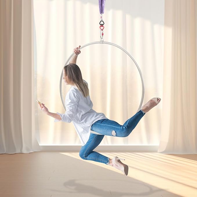 Aerial Lyra Hoop Set, Professional Single-Point Aerial Yoga Hoop Equipment with 3.28 ft Round Sling Length, Stainless Steel Circus Aerial Ring Kit for Fitness Dancing Training Performance
