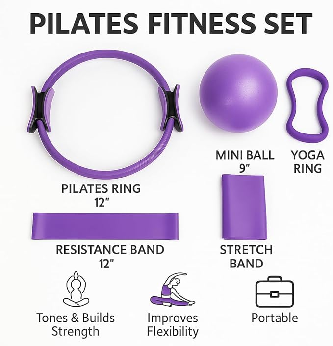 Pilates Ring and Ball Set – Premium Pilates Equipment for Home Workout – Fitness Circle & Exercise Ball for Toning, Strengthening & Flexibility – Ideal for Pilates, Yoga, Core Training