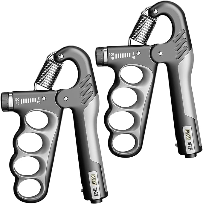 2PCS Adjustable Hand Grip Strengthener (11-220LB) - Automatic Counter Hand Wrist Forearm Exerciser, Grip Strength Trainer for Athletes, Musicians, Injury Recovery & Physical Therapy