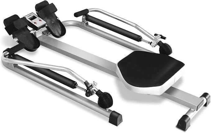 GYMAX Rowing Machine for Home, 265LBS Weight Capacity Hydraulic Rowing Machine with Adjustable Cylinder Resistance up to 110lbs & LCD Monitor, Compact Full Motion Rower for at Home Exercise