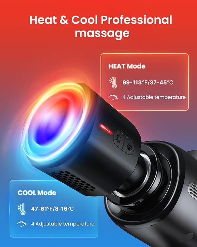 RENPHO Active Thermacool Massage Gun Deep Tissue, Back Massager Therapy with Carry Case, FSA Approved, Percussion Body Masajeador for Men Women Athletes Back Upgrade, HSA, Gray