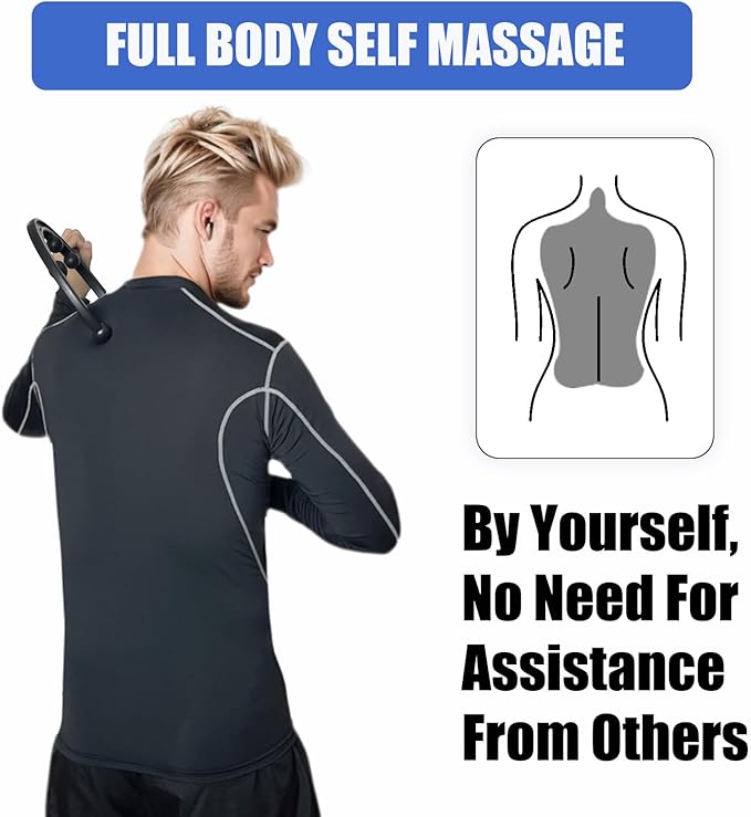 Trigger Point Massager & Back Cane- Deep Tissue Back Massage Tool for Muscle Knot Pain Relief (Back, Neck, Shoulder, Legs & Feet), Handheld Self Massage Cane with S-Shaped Dual-Section Design(Black)
