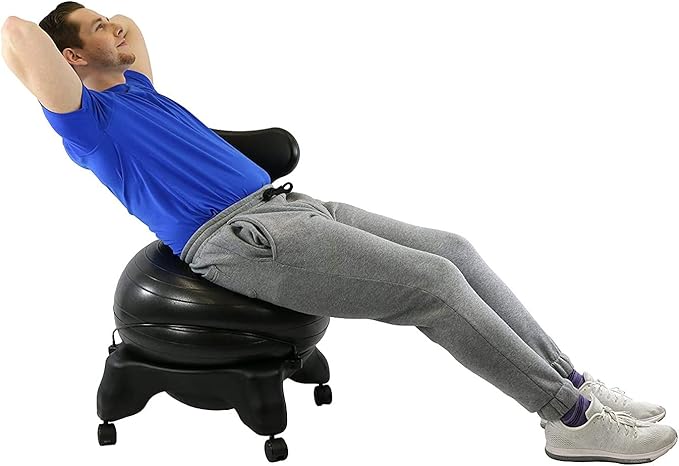 CANDO Ball Chair Inflatable Ergonomic Active Seating Exercise Ball Chair with Air Pump for Home, Office, and Classroom,Black, 22"