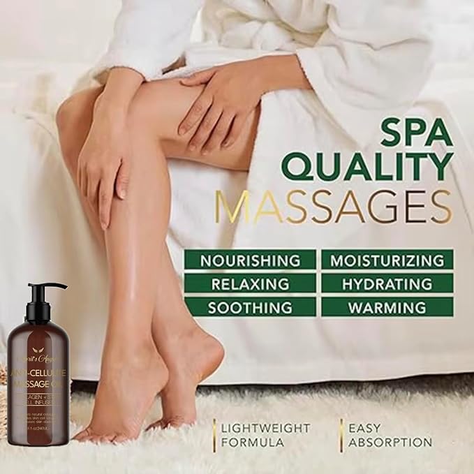 April's Angels Anti-Cellulite Massage Oil with Collagen & Stem Cell Infused. Skin Elasticity, Firmness, Deep Hydration. 8 fl oz