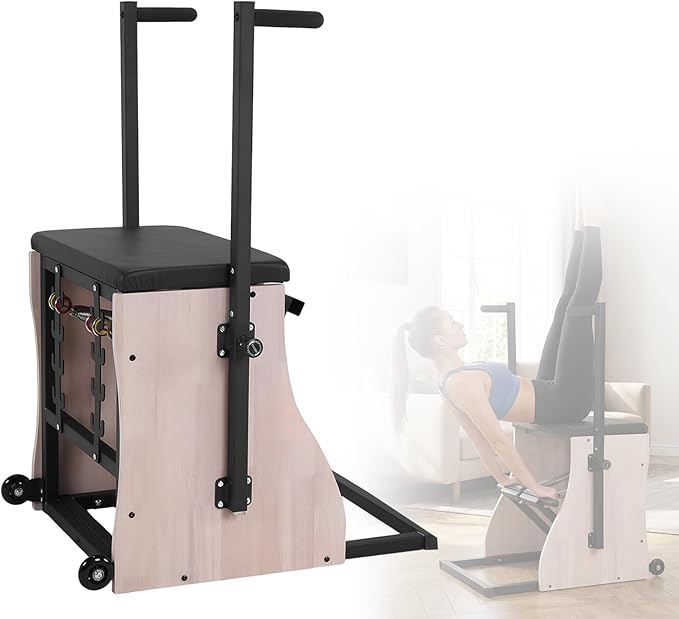Generic Oak Wood Pilates Chair Professional Yoga Chair Pilates Machine with Adjustable Resistance Handles and Split Pedals for Home and Studio Use