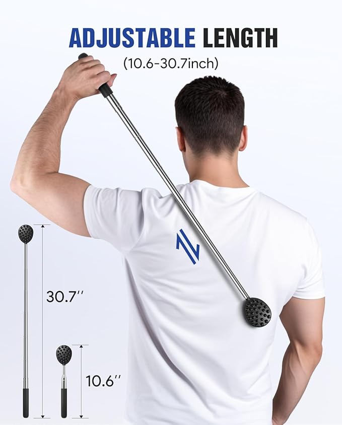 Gelibo Telescoping Large Back Scratcher with 5 Detachable Heads,Rubber Handles Gifts for Him, Gifts for Men, Extendable Back Massager Tool with Beautiful Box