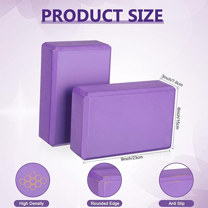 20 Pcs Yoga Blocks Bulk Eva Foam Exercise Brick Purple Non Slip Gymnastic Soft High Density Dance for Girls Women Toning Meditation Stretching Yoga Pilates Accessories