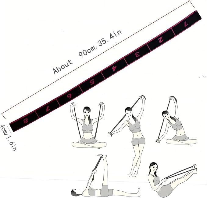 Stretching Resistance Band with Marked Sections, 8 Section Elastic Stretch Strap for Yoga, Pilates, Physical Therapy, Home & Gym Training