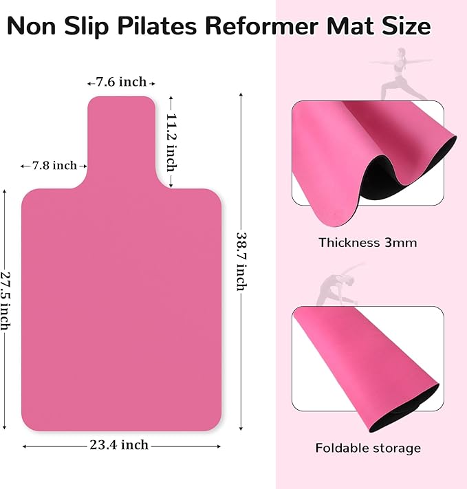 Non Slip Pilates Reformer Mat, Soft Suede Velvet Pilates Towel Mat, Pilates Mat with Multiple Equipment, Lightweight and Foldable, Sweat Wicking and Quick Drying, For Yoga and Fitness (Pink)