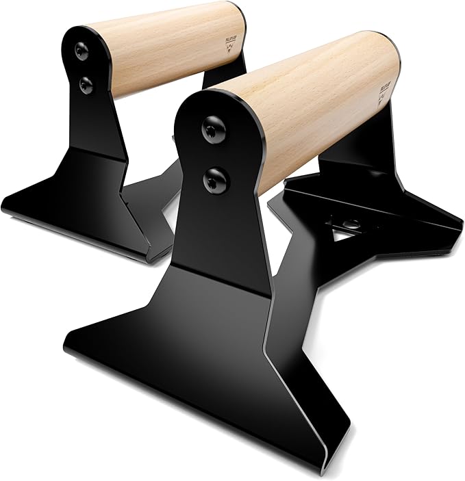 PULLUP & DIP Parallettes - Push Up Handles with Ergonomic Wooden Handles & Heavy-Duty Steel - Non-slip Parallettes Bars for Strength Training and Calisthenics - Press Up Handles for Push Ups