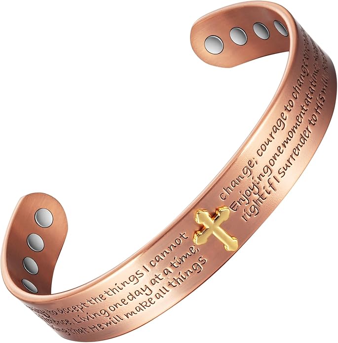 Copper Bracelets for Men Women,6.69in Pure Copper Adjustable Christian Magnetic Bracelet, Fashion Jewelry Gifts (2053)