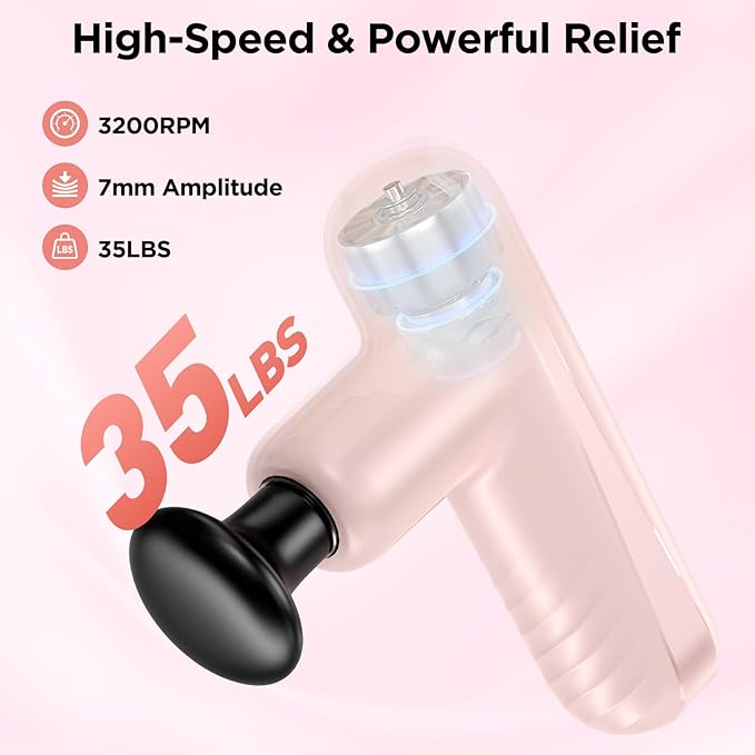 Mini Massage Gun, Powerful Handheld Muscle Massager for Muscle Relaxation, Deep Tissue Percussion Small Massage Gun Travel Massager with 4 Massage Heads Silent Brushless Motor, Pink