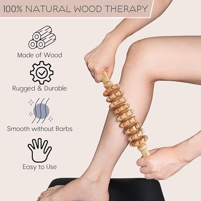 Wood Therapy Massage Tools for Fascial Massage, Cellulite, and Sore Muscles - Multi-Functional Massage Roller Stick for Legs and Back Muscle Recovery