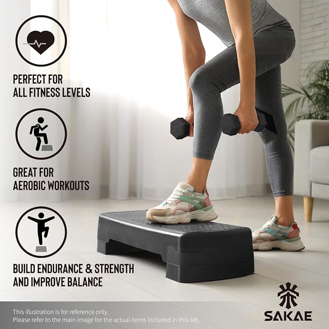 Aerobic Stepper Set with Dumbbells & Measuring Tape, Adjustable Height 2 Level Risers Workout Exercise Step Platform, 4 Colors, the Ultimate Gift for a Joyful Holiday and Merry Christmas