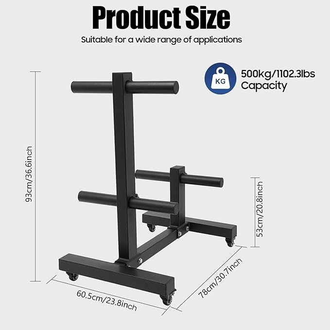 Weight Plate Rack Tree, Weight Plate Storage with Universial Heavy-Duty Wheels Weight Tree Rack Plates Weight Storage Rack Steel Gym Organizer Bumper Plate Holder 1102.3lbs