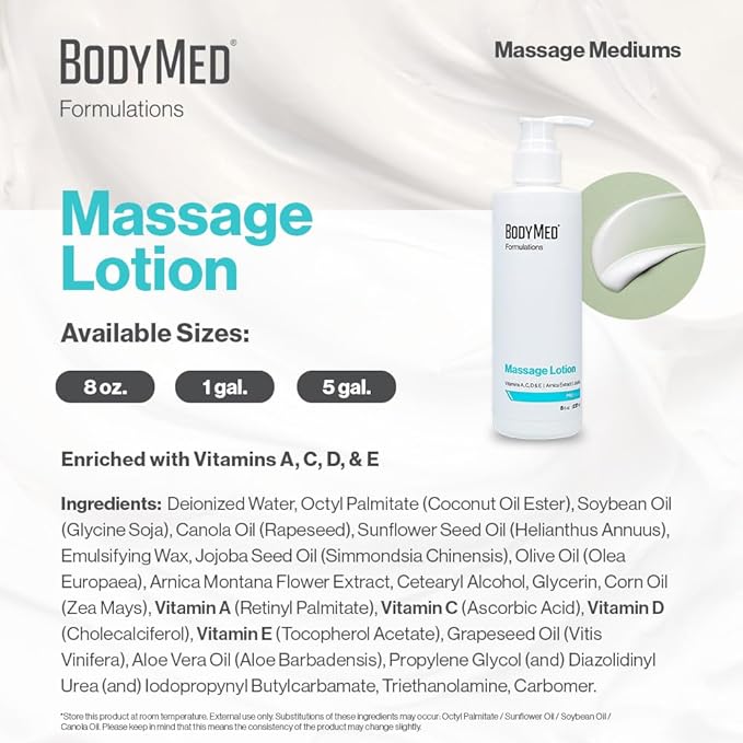 BodyMed Formulations Massage Lotion, 8 oz. – Fragrance-Free, All-Natural Lotion for Massage Therapy – Leaping Bunny Certified – with Arnica Extract & Jojoba – Non-Staining, & Paraben Free