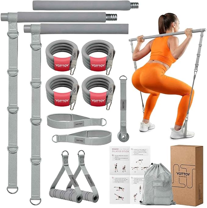 YOTTOY Pilates Bar Kit with Resistance Bands - 3-Bar Pilates Workout Equipment for Legs, Hips, Waist & Arms Workout, Portable Home Gym Exercise Equipment for Women & Men